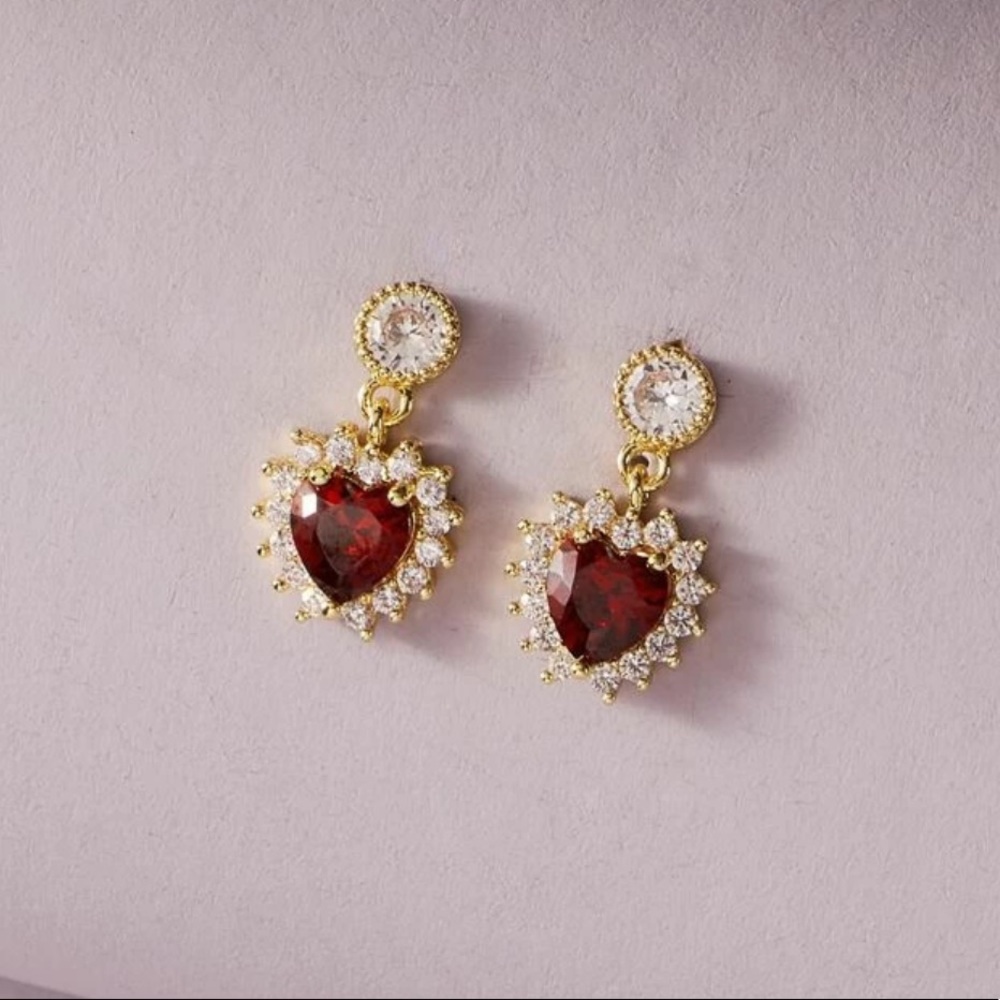 Bejeweled Ruby Heart Earrings